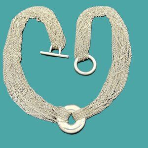 Tiffany Sterling Silver Circle Mesh Necklace With Pouch and Box